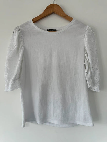 Papaya White Puffed Sleeve Top Size 12 Petite, photo 2 of 4