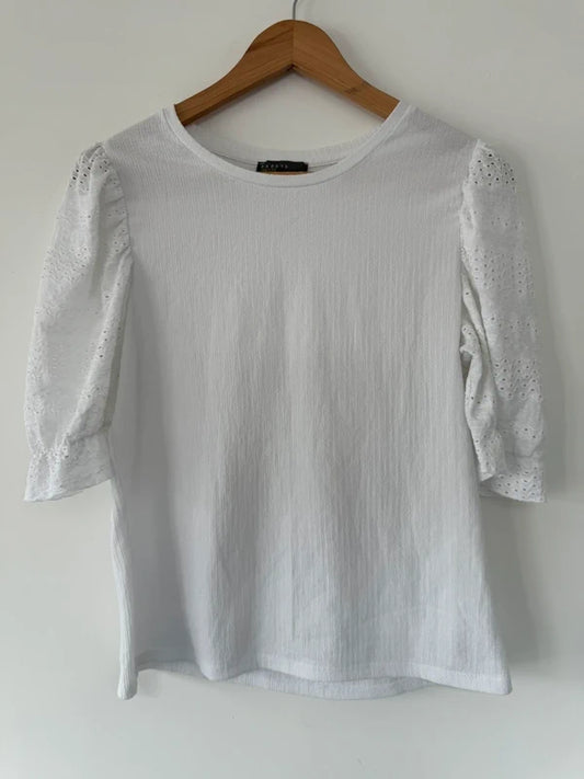 Papaya White Puffed Sleeve Top Size 12 Petite, photo 2 of 4