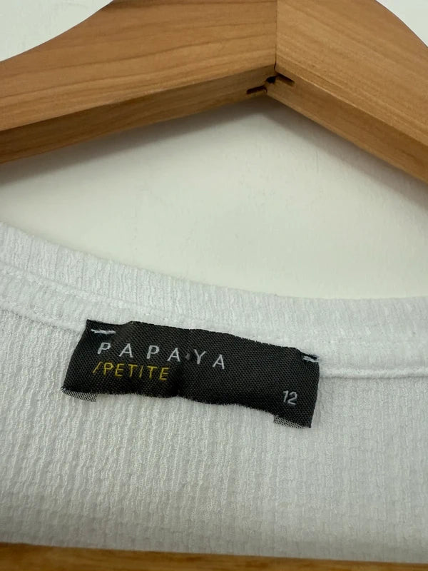Papaya White Puffed Sleeve Top Size 12 Petite, photo 3 of 4