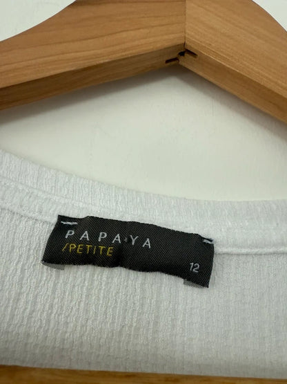 Papaya White Puffed Sleeve Top Size 12 Petite, photo 3 of 4