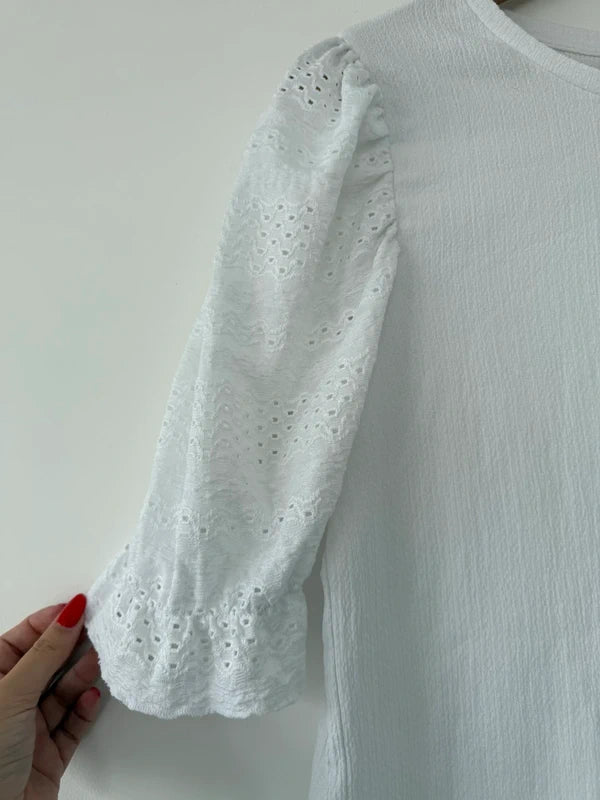 Papaya White Puffed Sleeve Top Size 12 Petite, photo 4 of 4