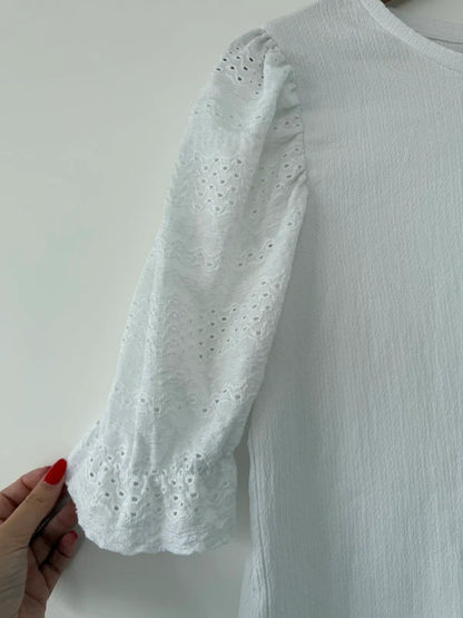 Papaya White Puffed Sleeve Top Size 12 Petite, photo 4 of 4