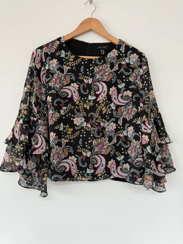 New Look Patterned Black Blouse, preloved