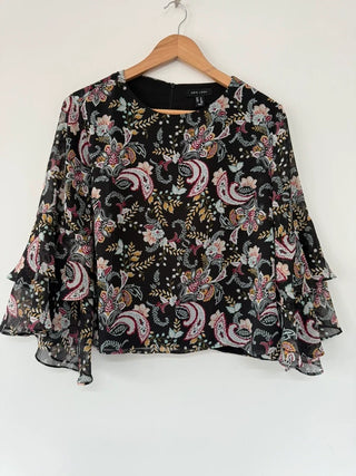 New Look Patterned Black Blouse, preloved