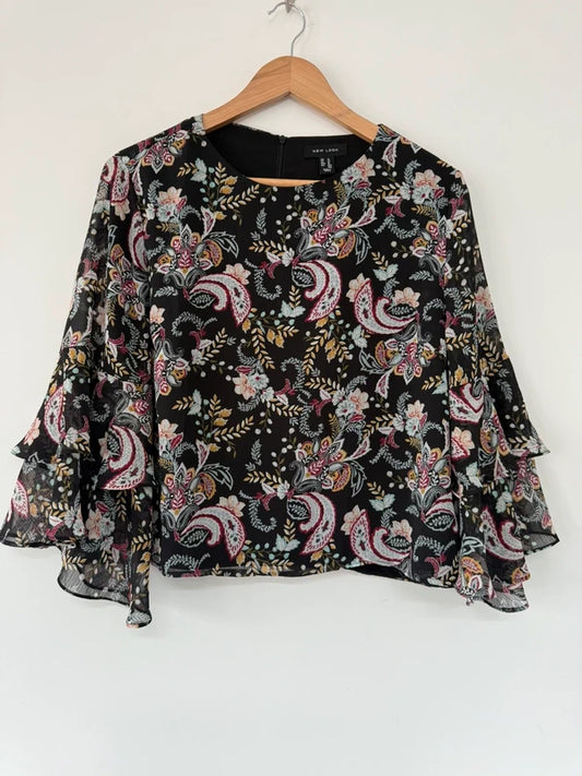 New Look Patterned Black Blouse, preloved