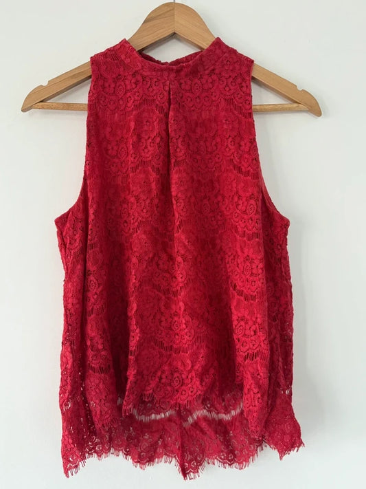 Love Fire Red Lace High Neck Top, preloved