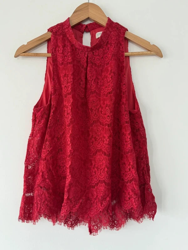 Love Fire Red Lace High Neck Top, photo 2 of 5