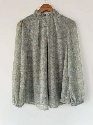 Tu Green Blue Floral Blouse Long Sleeve, preloved