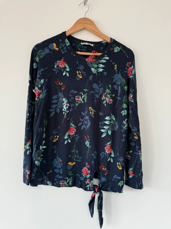 Per Una Navy Floral Long Sleeve Top, preloved