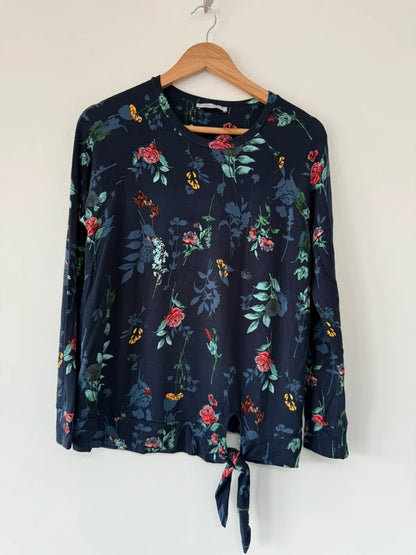 Per Una Navy Floral Long Sleeve Top, preloved
