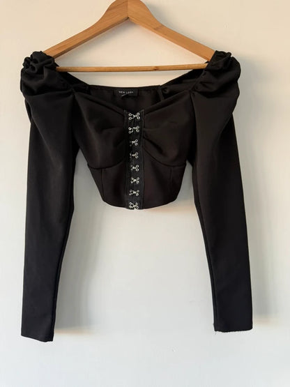 New Look Black Cropped Long Sleeve Top, photo 2 of 4