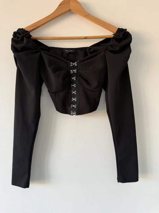 New Look Black Cropped Long Sleeve Top, photo 2 of 4