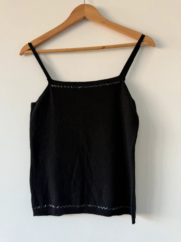 Soon Knitted Black Vest Beaded Cami Top, preloved