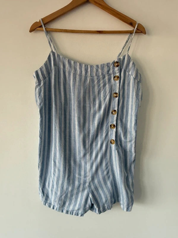 Primark Blue Striped Button Playsuit, preloved
