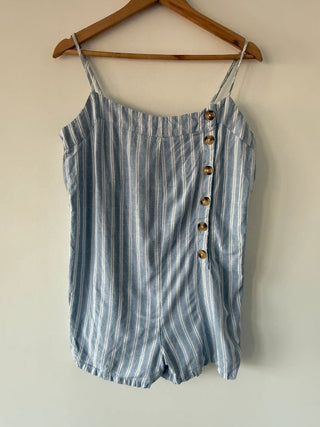 Primark Blue Striped Button Playsuit, preloved