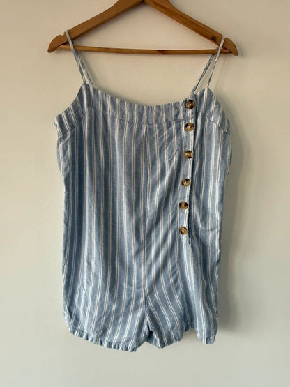 Primark Blue Striped Button Playsuit, preloved