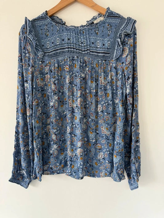 Fat Face Patterned Blue Blouse, preloved