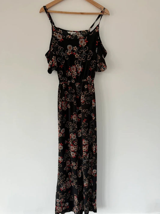Peacocks Black and Floral Jumpsuit, preloved
