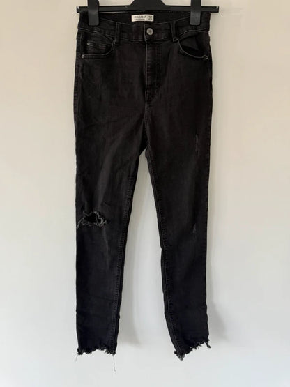 Pull and Bear Ripped Black Jeans Size EUR 38, preloved