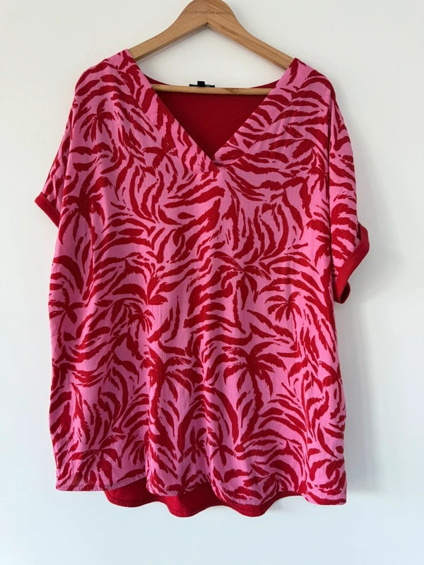JD Williams Pink and Red Print Top, preloved
