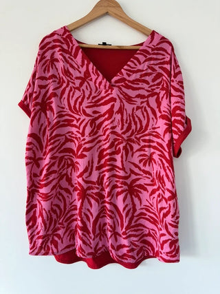 JD Williams Pink and Red Print Top, preloved