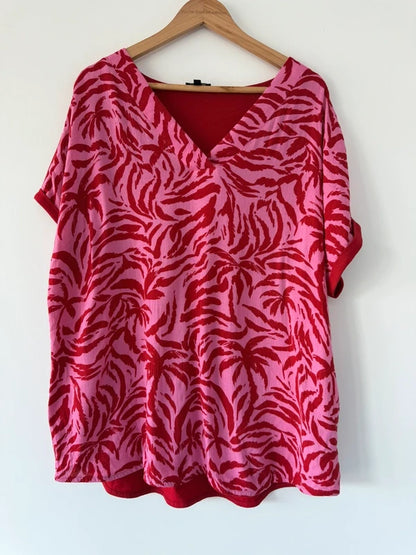 JD Williams Pink and Red Print Top, preloved