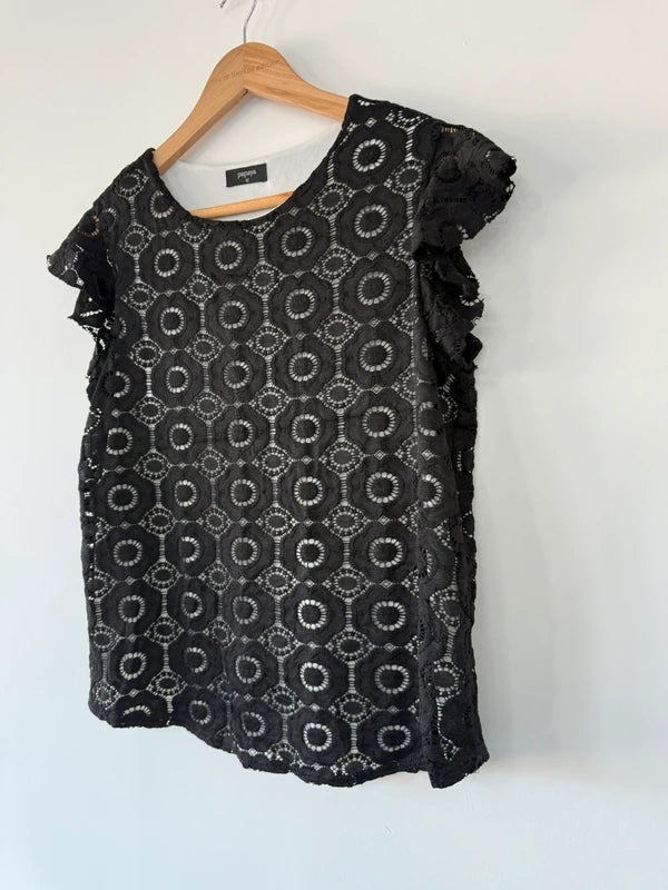 Papaya Black Lace Detail Top, photo 2 of 3