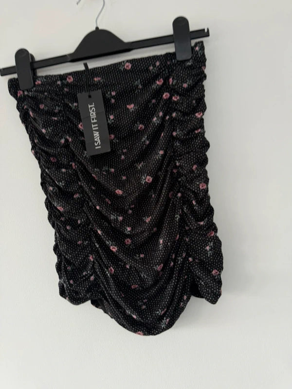 I Saw It First Black Ruched Floral Skirt, preloved