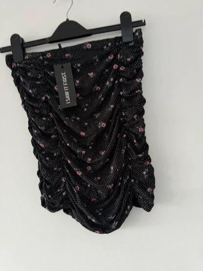 I Saw It First Black Ruched Floral Skirt, preloved