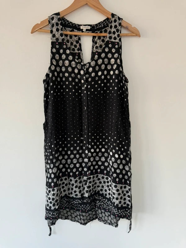 River Island Black Tunic Patterned Blouse, preloved