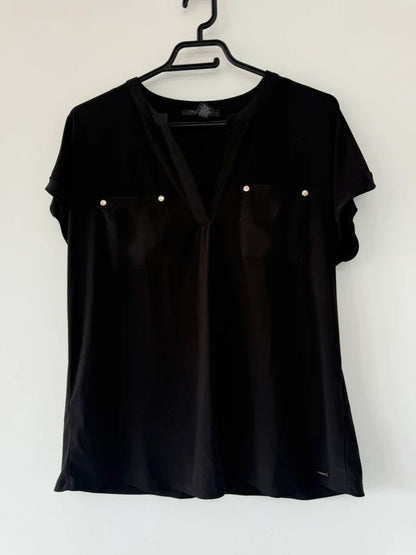 Tahari Black Pocket Blouse, preloved