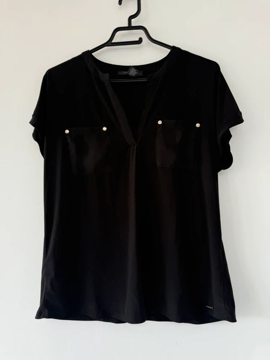 Tahari Black Pocket Blouse, preloved