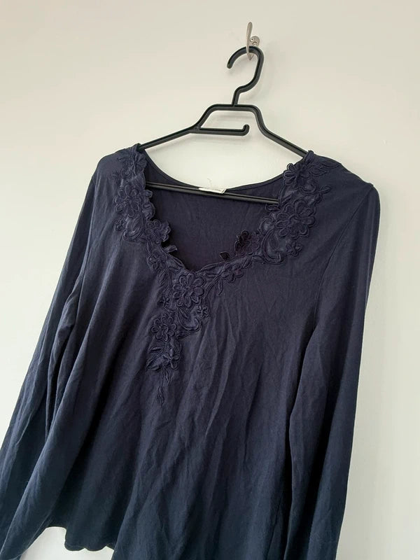 Navy Blue Floral Detail Top, photo 2 of 4