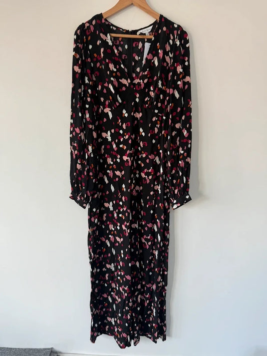 Everbelle Black Leopard Print Jumpsuit, preloved