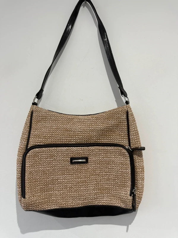 Black and Beige Draw Style Handbag, preloved