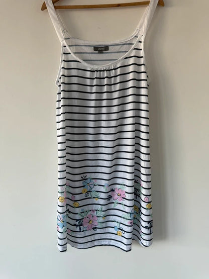 Studio White Striped Floral Summer Dress, preloved