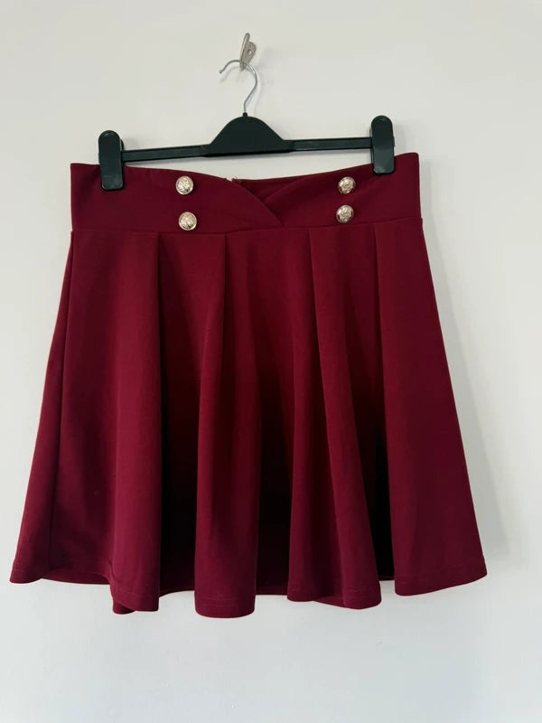 Shein Burgundy Gold Button Skirt, photo 2 of 4