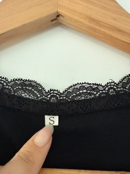 Black Long Sleeve T Shirt with Lace Detail, photo 3 of 3