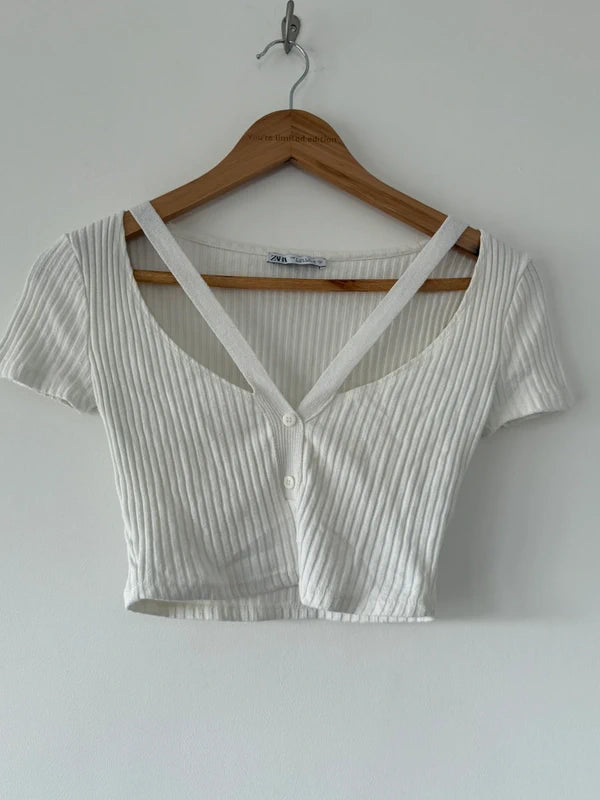 Zara White Crop Top, preloved