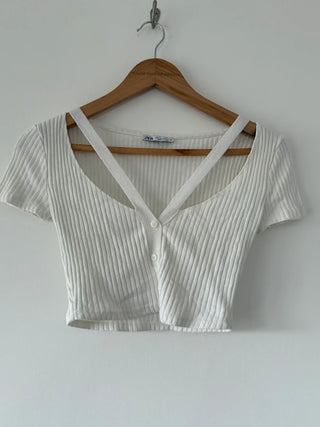 Zara White Crop Top, preloved