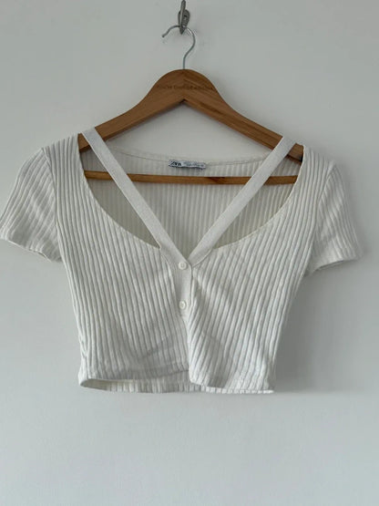 Zara White Crop Top, preloved