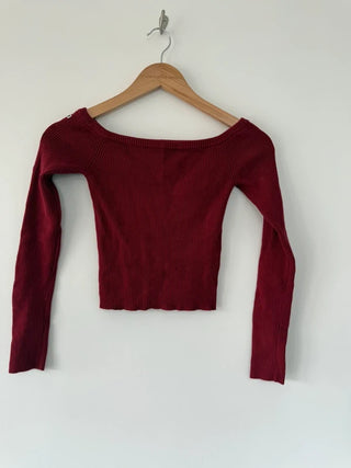 Burgundy Y2k Style Top Sit Sleeve Detail, preloved