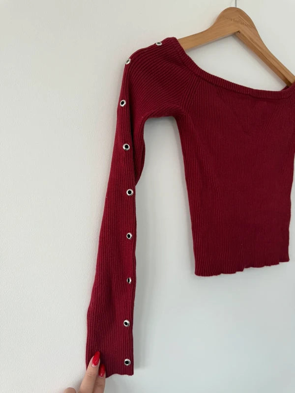 Burgundy Y2k Style Top Sit Sleeve Detail, photo 2 of 2