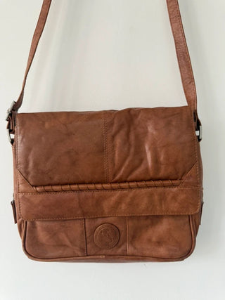 Vera Pelle Italian Leather Brown Crossbody Bag Vintage Style, preloved