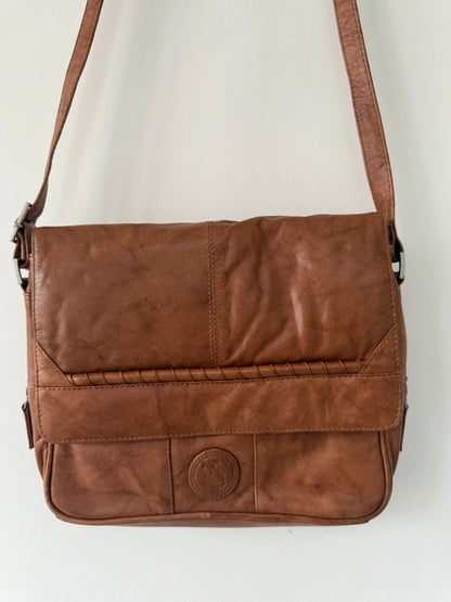 Vera Pelle Italian Leather Brown Crossbody Bag Vintage Style, preloved