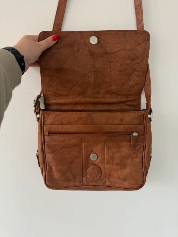Vera Pelle Italian Leather Brown Crossbody Bag Vintage Style, photo 3 of 5