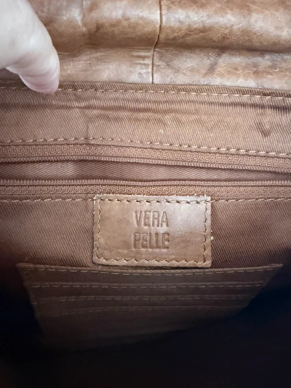 Vera Pelle Italian Leather Brown Crossbody Bag Vintage Style, photo 4 of 5