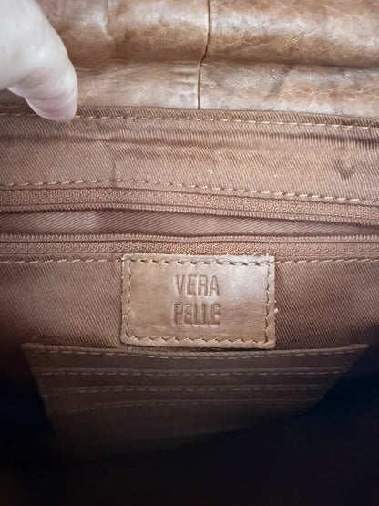 Vera Pelle Italian Leather Brown Crossbody Bag Vintage Style, photo 4 of 5