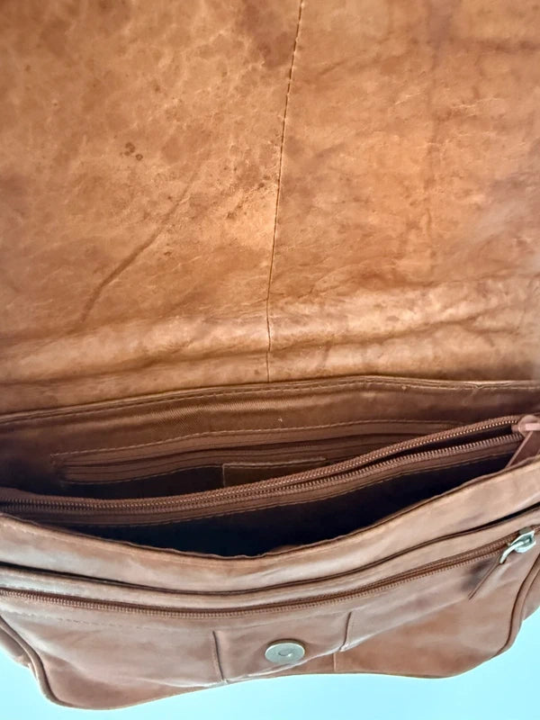 Vera Pelle Italian Leather Brown Crossbody Bag Vintage Style, photo 5 of 5