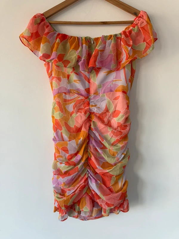 In the style colourful ruched orange dress, photo 5 of 5